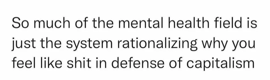 The image is a plain white background with black sans-serif text that reads: 'So much of the mental health field is just the…