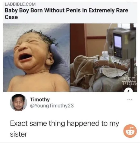 The image is a split-screen meme. The left panel shows a close-up of a crying newborn baby with dark hair, lying on a blue…