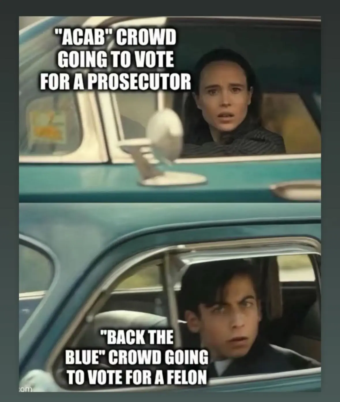 The image is a two-panel meme featuring characters from the movie 'The Blues Brothers'. The top panel shows a woman in a…