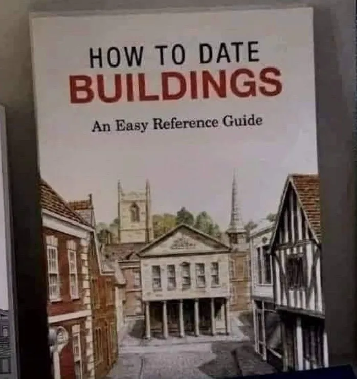 A book cover titled 'HOW TO DATE BUILDINGS' with the subtitle 'An Easy Reference Guide' overlaid on an illustration of…