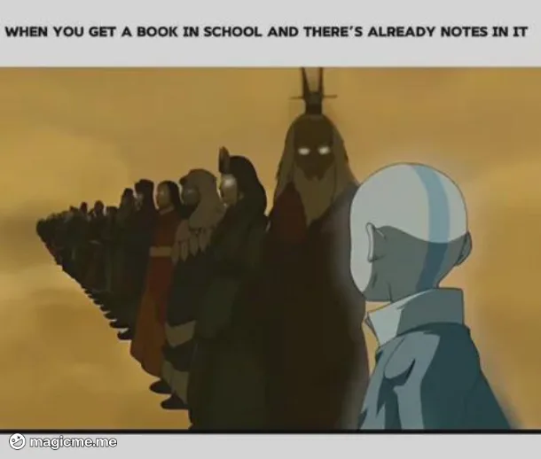 An anime scene shows a young bald boy in a blue outfit looking at a long line of shadowy, hooded figures with glowing eyes…