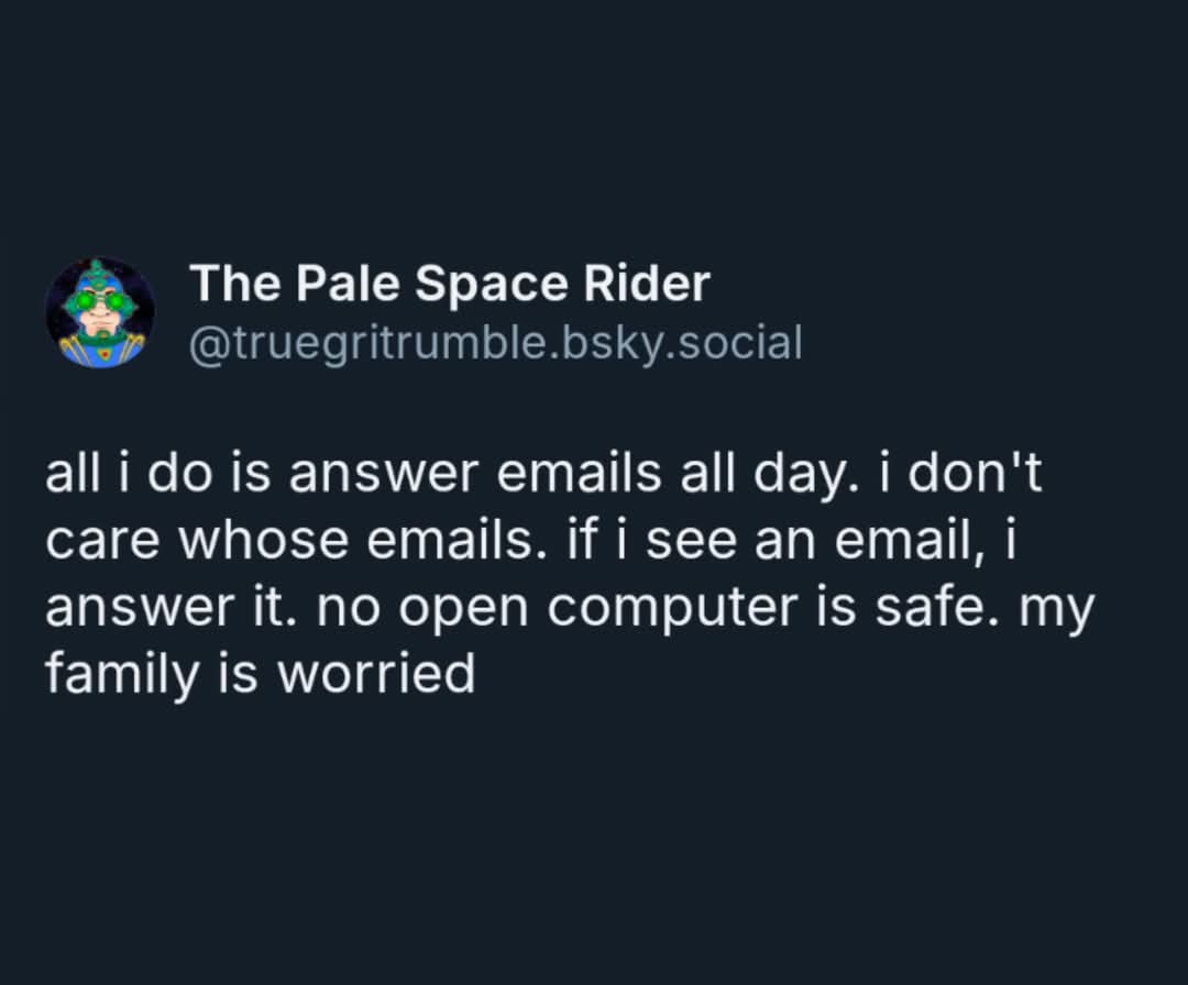 A screenshot of a social media post from 'The Pale Space Rider' with a cartoon avatar, showing text that humorously claims…