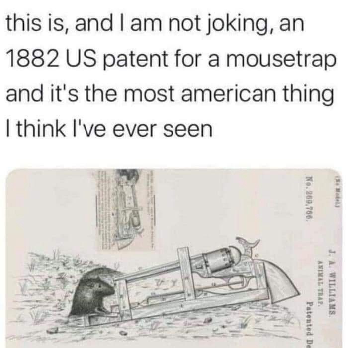 The image displays a vintage patent drawing from 1882 for a mousetrap, labeled 'J. A. WILLIAMS' and 'ARTIAL TRAP'. The trap…