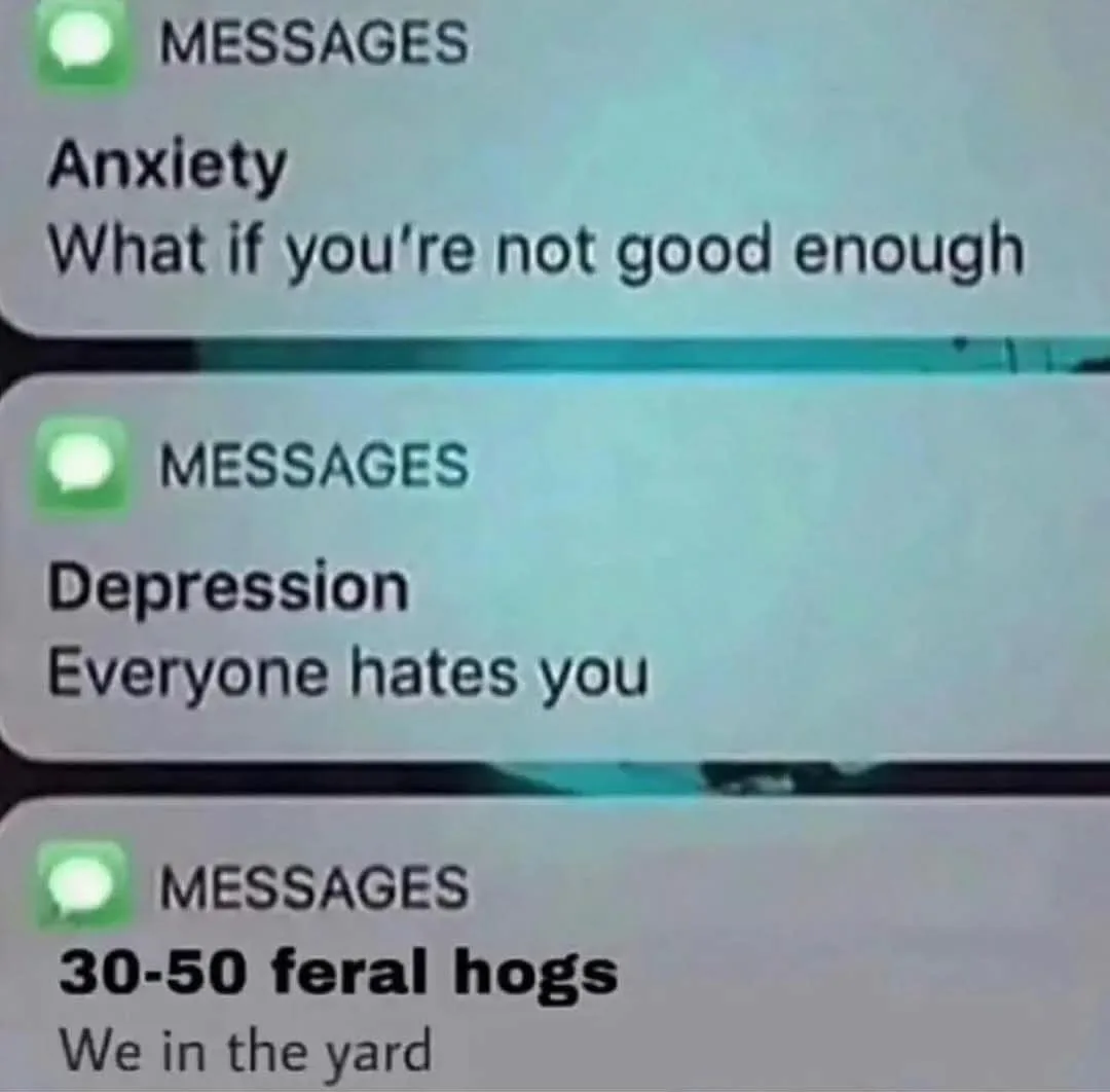 A screenshot of a smartphone messaging app interface shows three text messages. The first from 'Anxiety' reads 'What if…