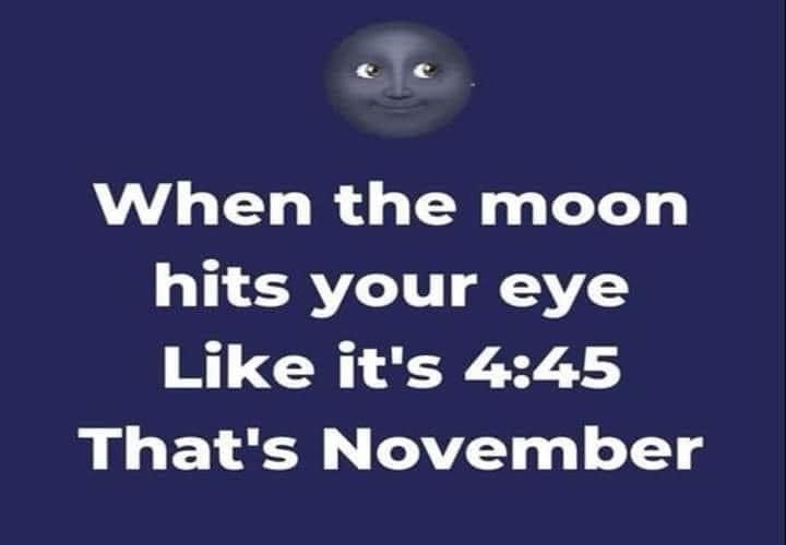 A dark blue background features a cartoon moon with a smiling face at the top. Below it, white text reads: 'When the moon…