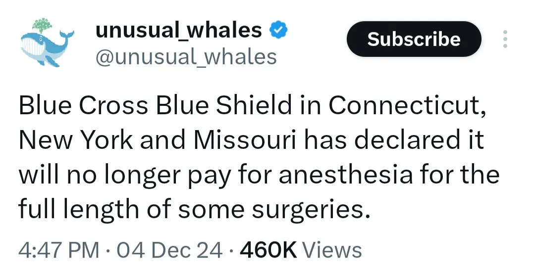 A screenshot of a YouTube video thumbnail from the channel 'unusual_whales' shows a tweet-like text overlay announcing that…