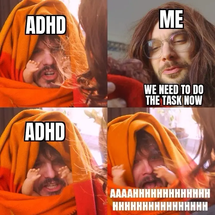 A four-panel meme featuring a man with long hair and glasses in the top right panel labeled 'ME' with text 'WE NEED TO DO…