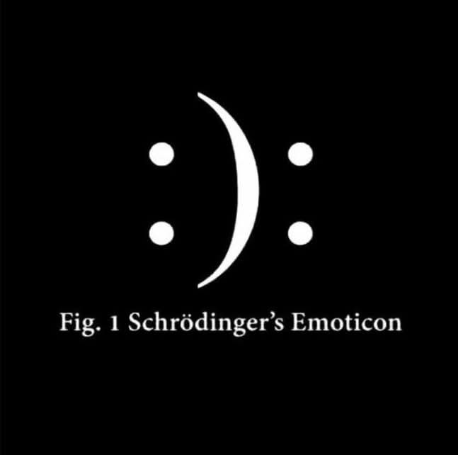 A black background displays a white, minimalist smiley face emoticon with only a curved right parenthesis for a mouth and…