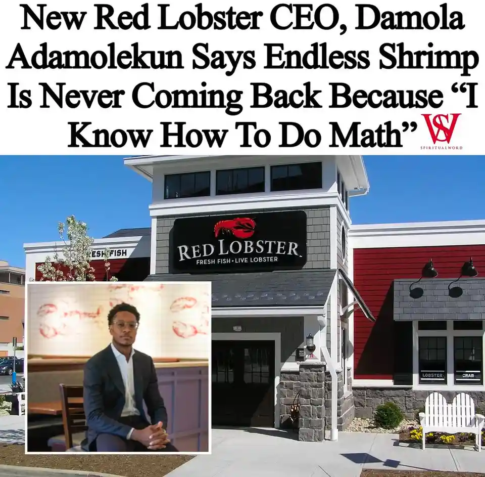 The image shows an exterior shot of a Red Lobster restaurant with its iconic red and grey facade and lobster logo…