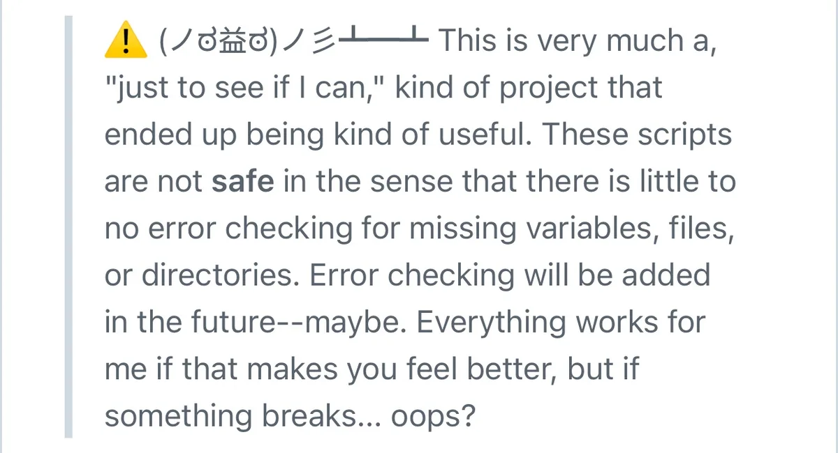 A screenshot of a text block with a yellow warning triangle emoji and Japanese emoticon followed by a disclaimer about a…