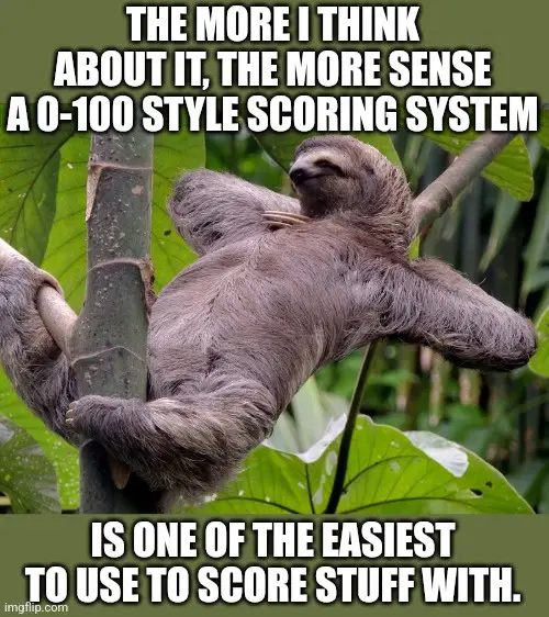 A sloth is hanging lazily from a tree branch in a lush green forest, its body relaxed and eyes half-closed. White bold text…