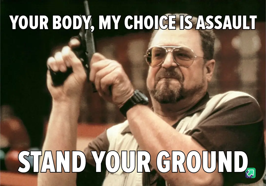 A man with a goatee and aviator sunglasses holds a handgun pointed upward with both hands. The image has bold white text…