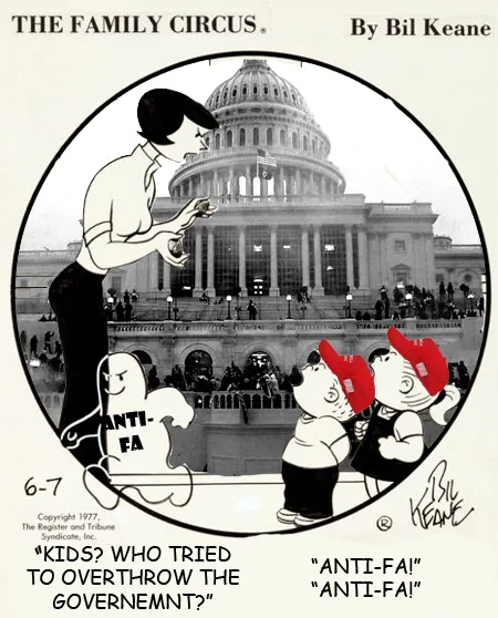 A black-and-white comic strip from 'The Family Circus' by Bil Keane, showing a woman holding a phone in front of the U.S…