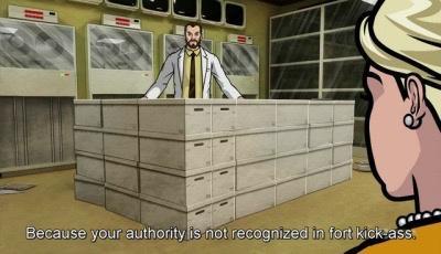 An animated scene from 'The Boondocks' shows a man in a white shirt and tie standing behind a massive stack of filing…