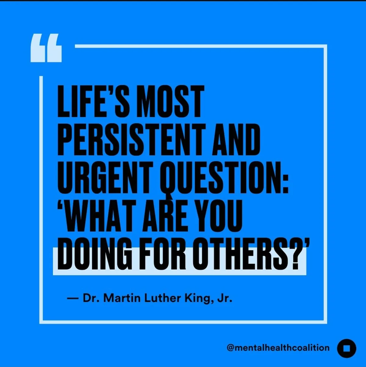A solid blue background features a white-bordered quote box with bold black text. The quote reads 'LIFE'S MOST PERSISTENT…