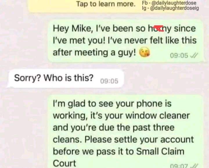 A screenshot of a text message conversation where a woman texts a man saying she's been 'horny' since meeting him, but he…