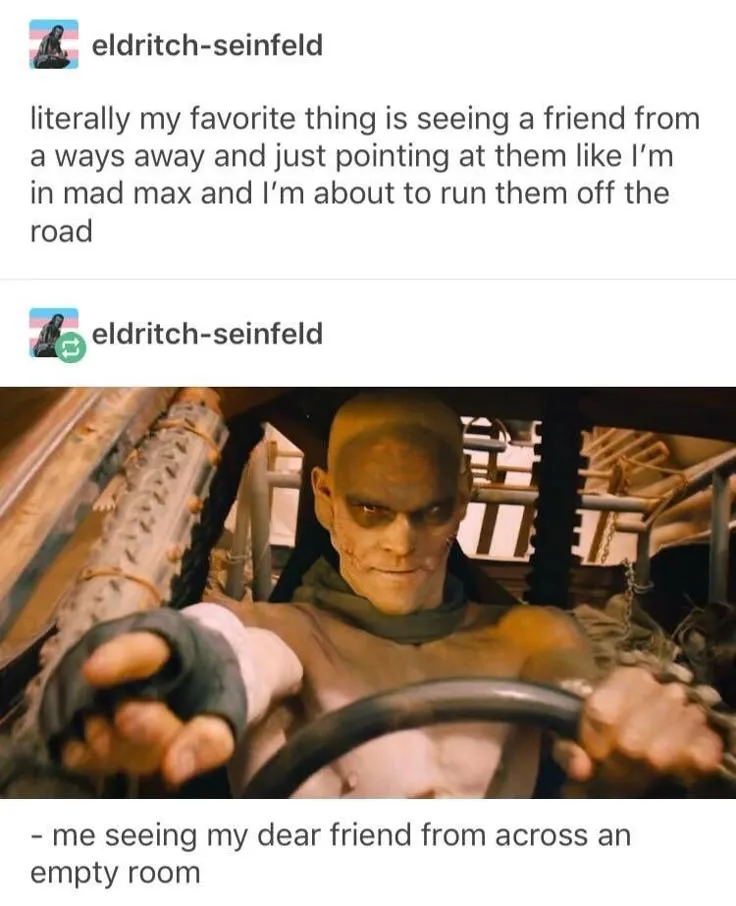 A screenshot from the movie Mad Max shows a bald, grim-faced man with a scarred face and dark eye makeup, gripping a…