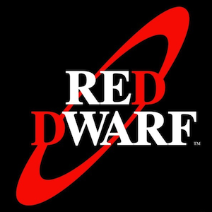 The image displays the official logo for the British science fiction comedy series 'Red Dwarf'. The logo features the words…