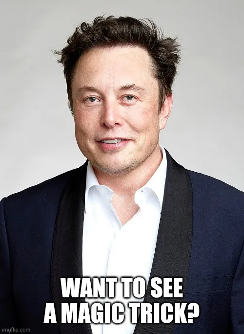 A headshot of Elon Musk smiling slightly, wearing a dark suit jacket over a white collared shirt against a plain gray…
