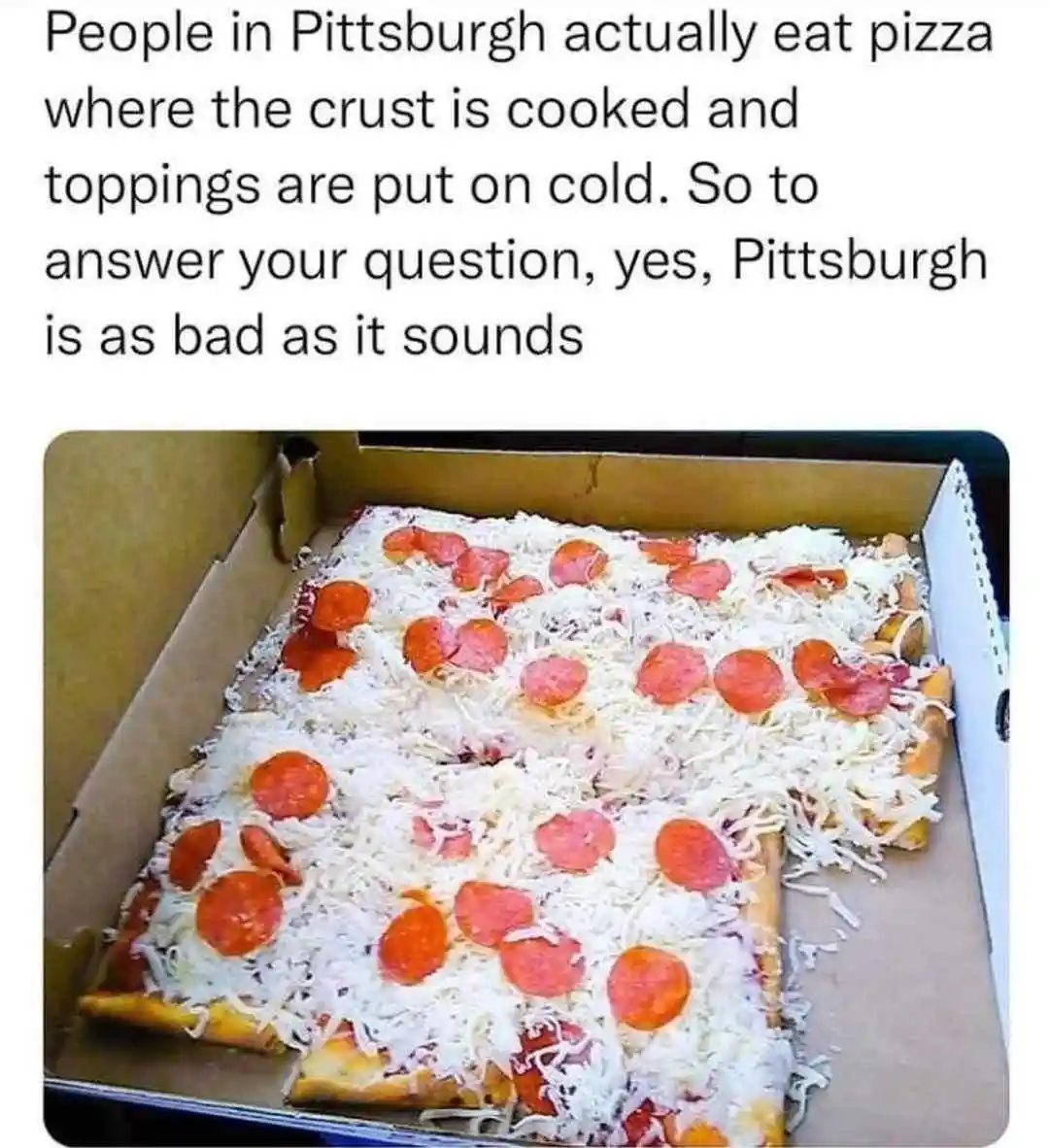 A square pizza in a cardboard box with a golden-brown crust and a generous layer of shredded white cheese and pepperoni…