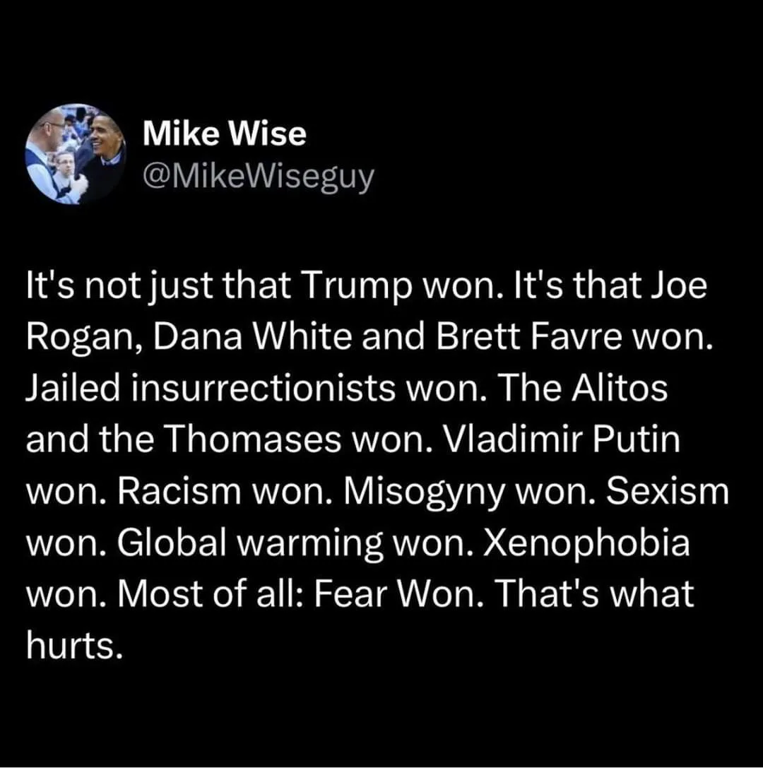 A screenshot of a tweet by Mike Wise (@MikeWiseguy) with a black background and white text listing various entities and…
