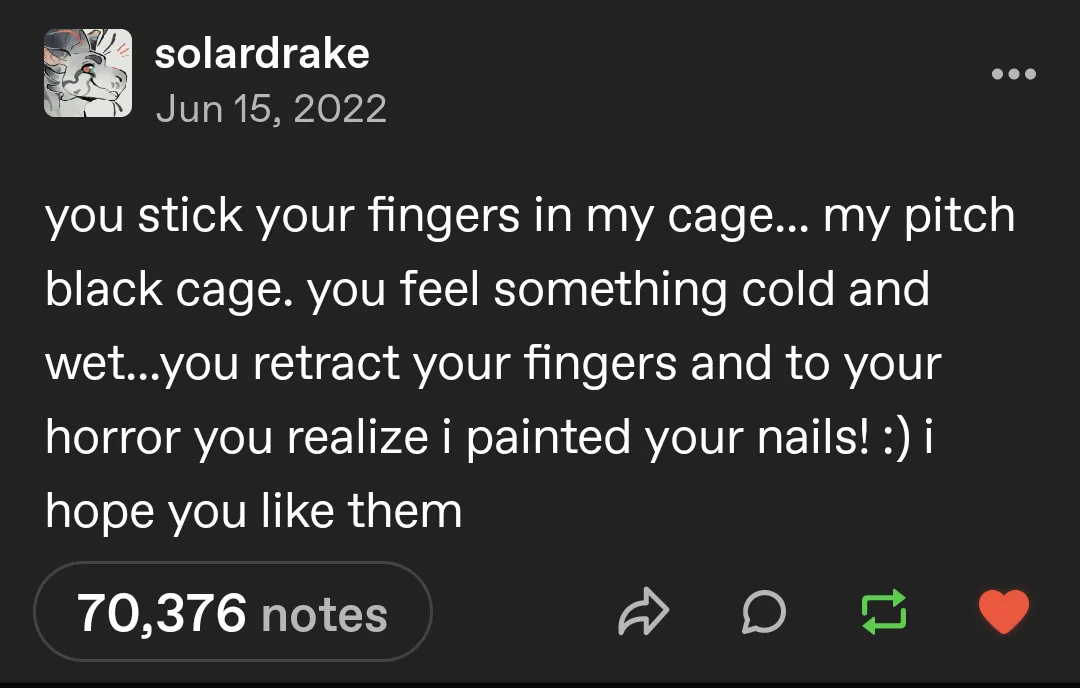 A screenshot of a Tumblr post by user 'solardrake' dated June 15, 2022, featuring white text on a dark background. The text…