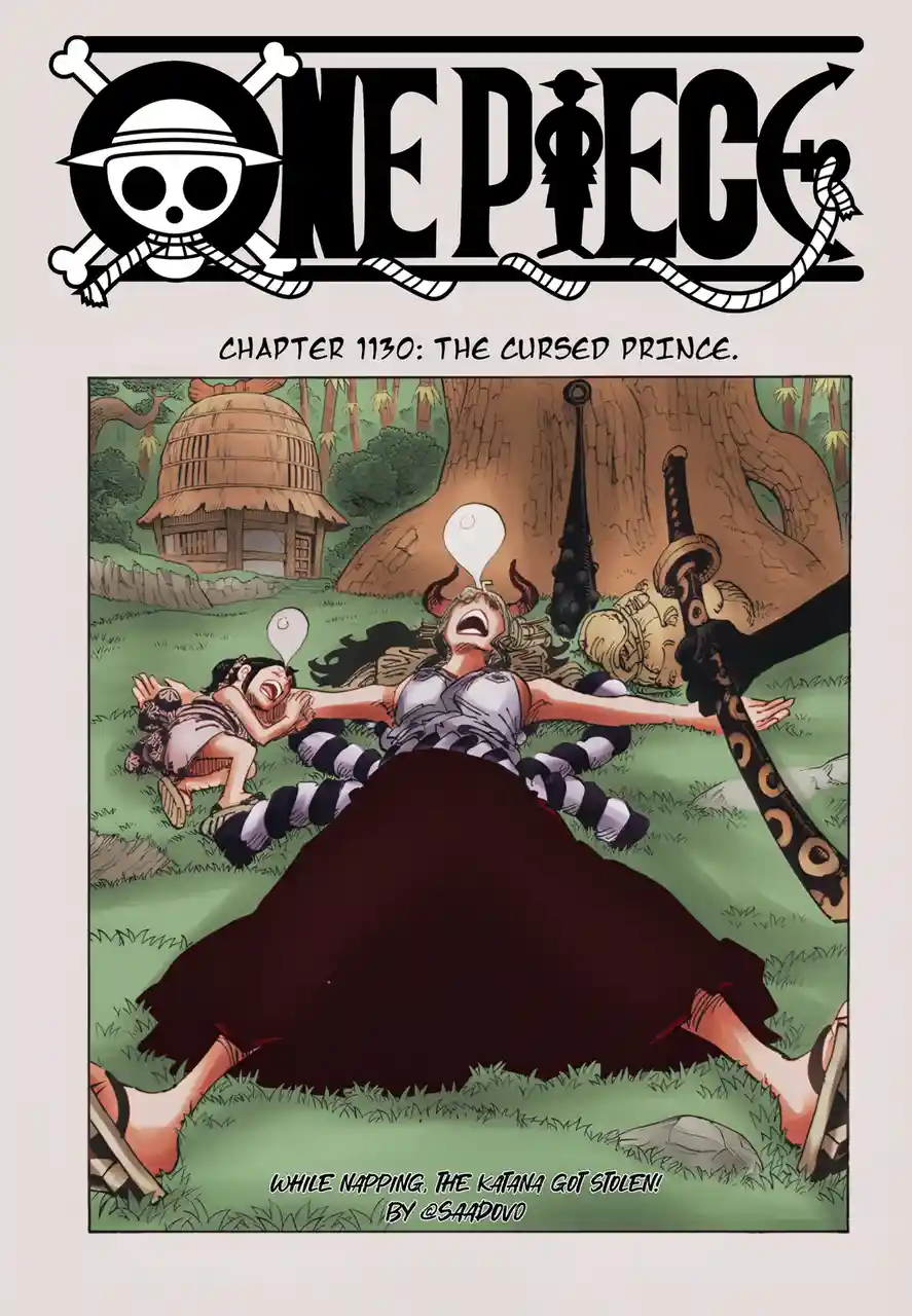This image is a fan-made One Piece manga chapter cover parody, labeled 'CHAPTER 1130: THE CURSED PRINCE.' It depicts two…