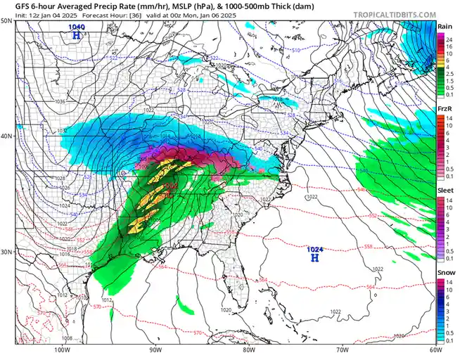 A weather map showing a large, intense storm system over the eastern United States with a massive low-pressure area labeled…