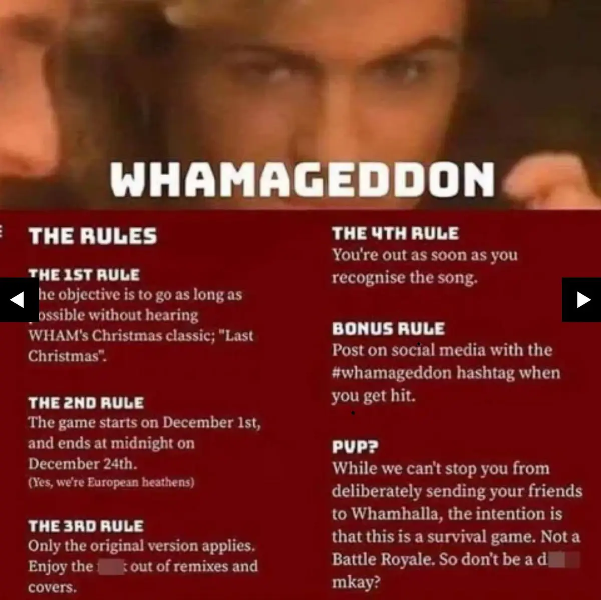 The image features a close-up of a man with a serious expression, overlaid with a red text box titled 'WHAMAGEDDON' listing…