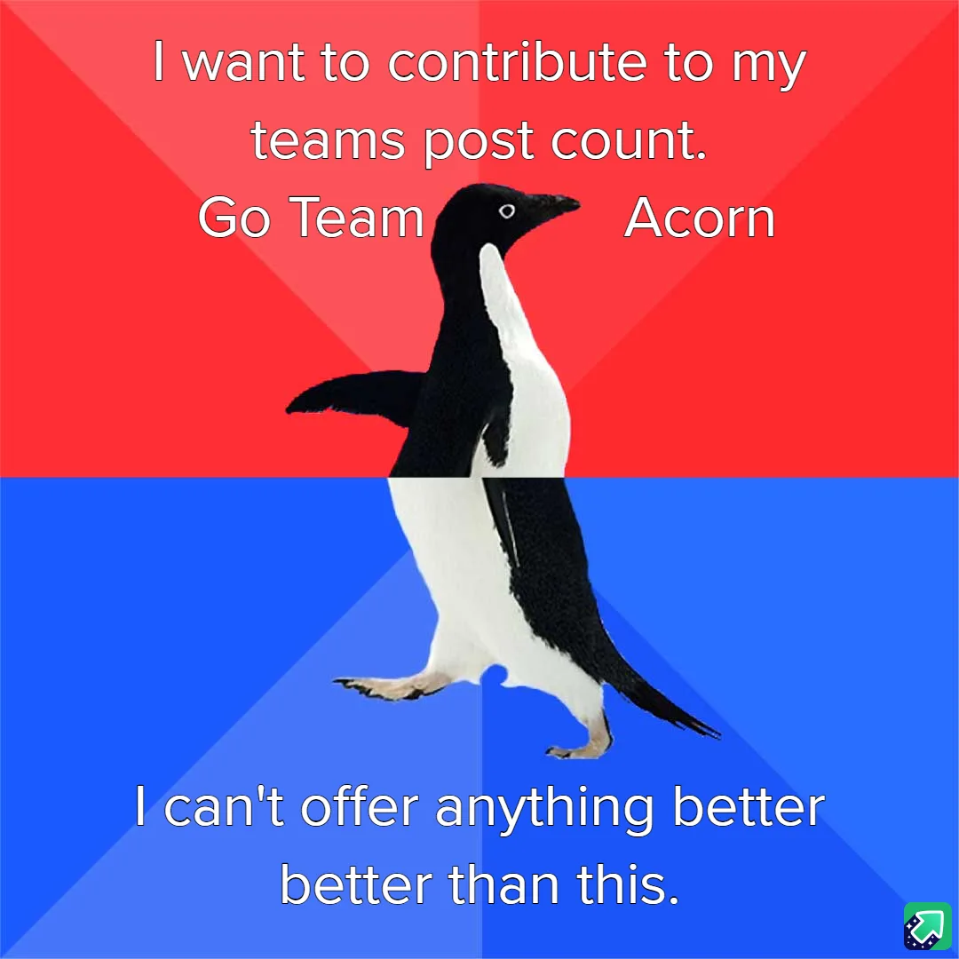 A penguin is split vertically down the middle, with the top half on a red background and the bottom half on a blue…