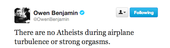 A screenshot of a tweet by Owen Benjamin shows his profile picture, verified checkmark, and a 'Following' button. The tweet…
