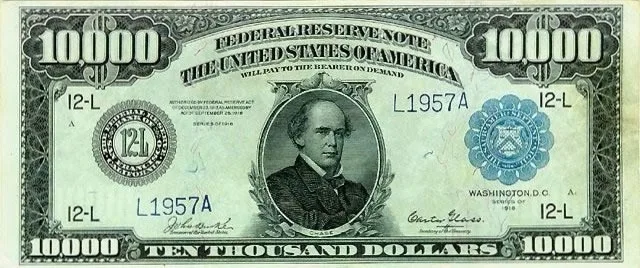 A vintage 1934 United States $10,000 Federal Reserve Note featuring a portrait of Treasury Secretary Andrew W. Mellon. The…