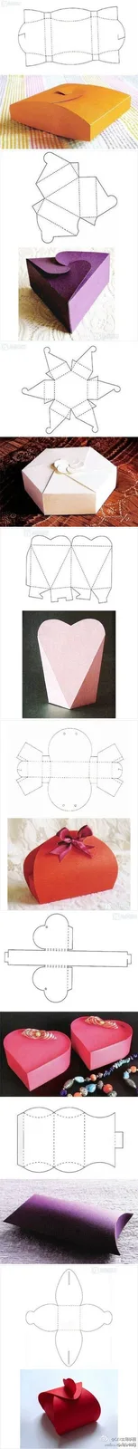 This vertical collage displays multiple paper craft templates with dotted fold lines, each paired with its corresponding 3d…
