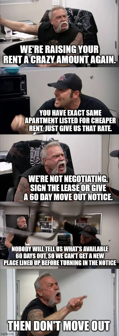 A five-panel meme shows a man with a white beard and tattoos yelling at another man in a black cap. The first panel shows…