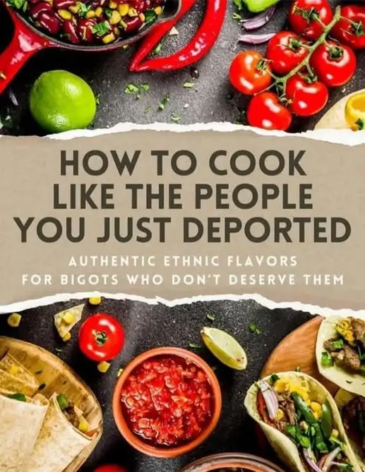 An image of vibrant Mexican food ingredients and dishes like tacos, salsa, tomatoes, and chilies is overlaid with bold text…