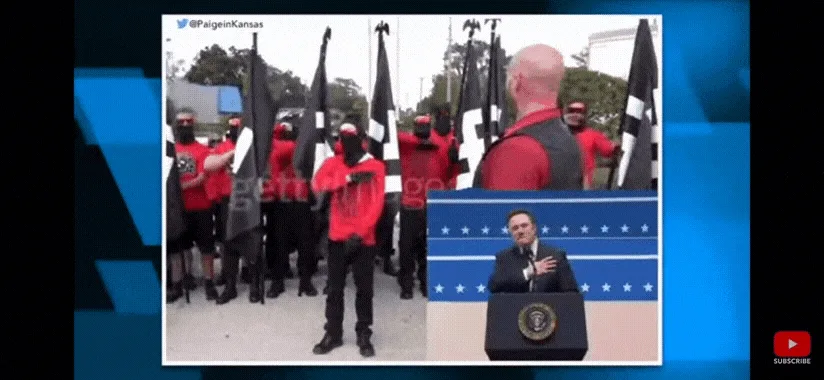 This meme collage shows Elon Musk at a podium with the presidential seal, mimicking a formal address. Behind him, a group of…
