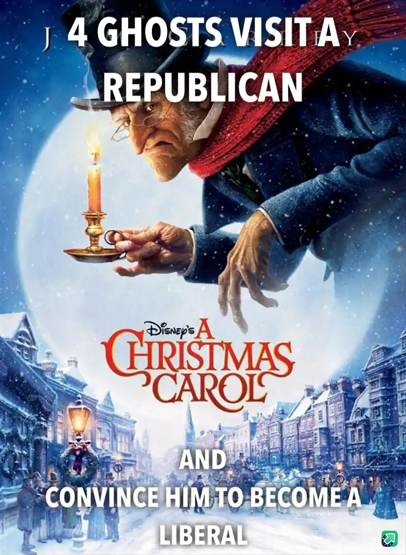 The image is a movie poster for Disney's A Christmas Carol, featuring the ghostly character of Jacob Marley hovering over a…