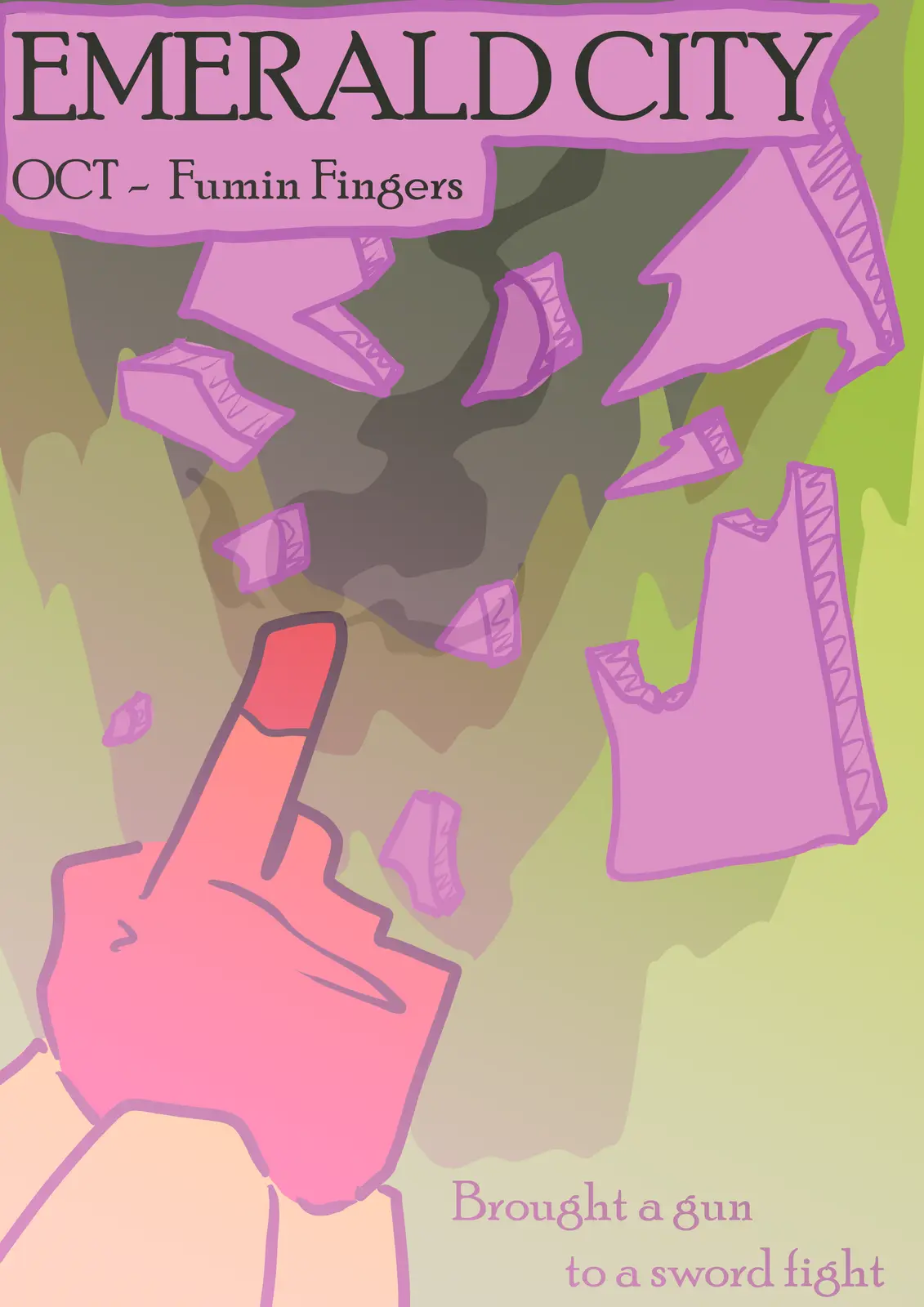 A cartoon-style image shows a hand holding a pink lipstick, with shattered purple glass shards floating around. Text at the…