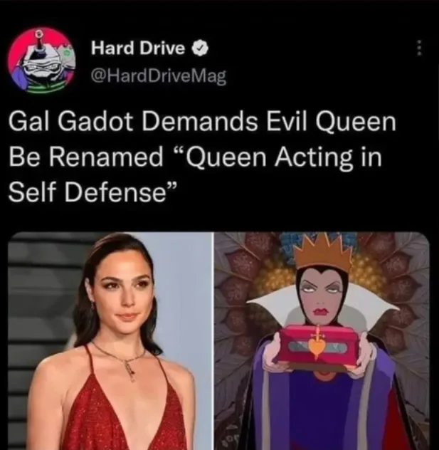 The image displays a side-by-side comparison: on the left, actress Gal Gadot in a red dress, and on the right, the animated…