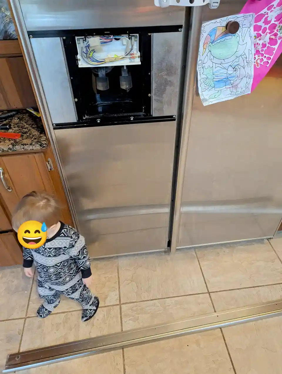 Teamwork in Action: Helper Assists with Fridge Panel Removal