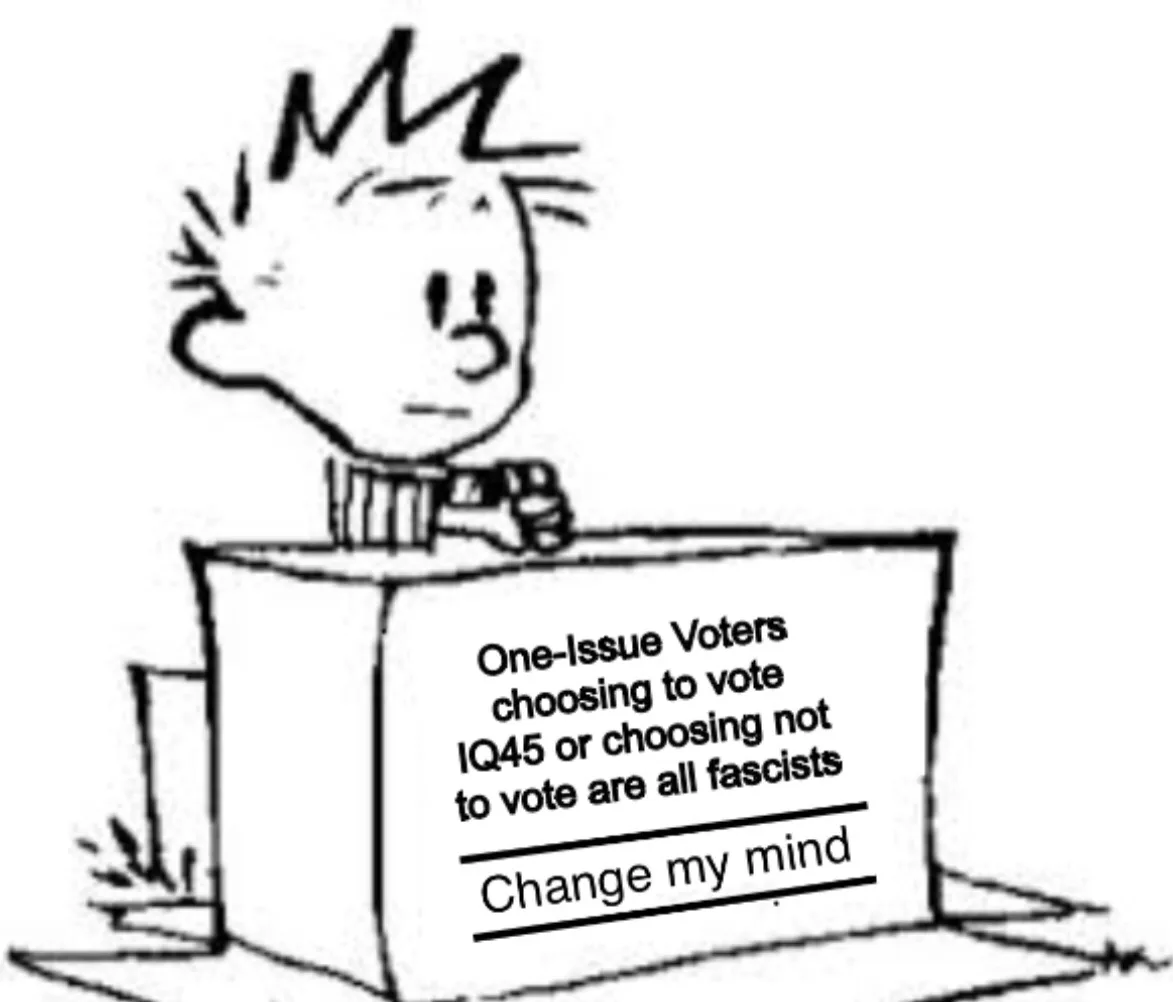 A black-and-white cartoon depicts a person with spiky hair leaning over a large desk. The desk has text that reads…