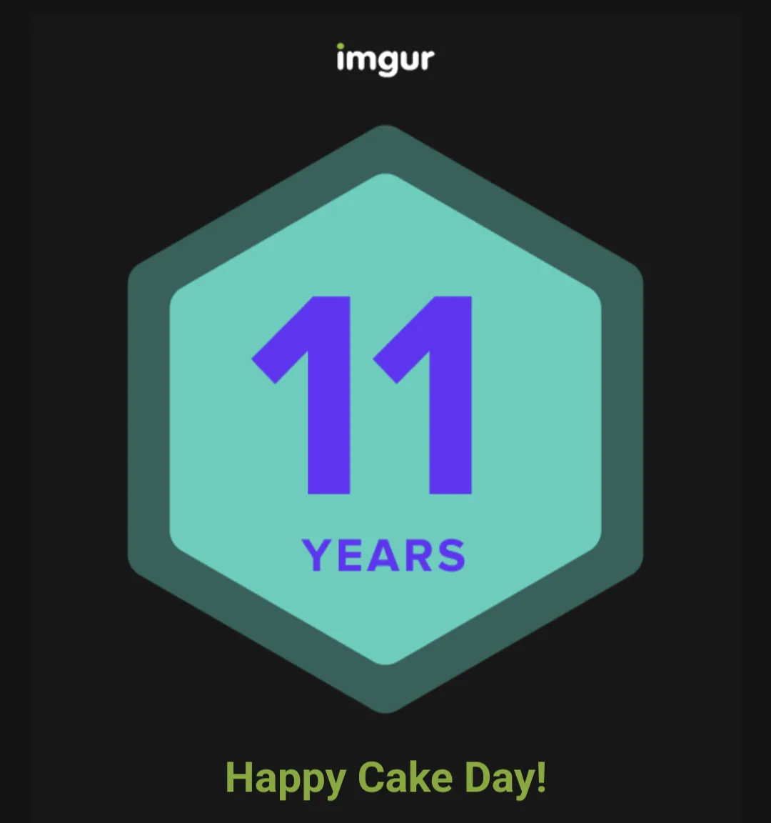 A dark background displays an Imgur logo at the top, centered below it is a teal hexagon with a darker teal border. Inside…