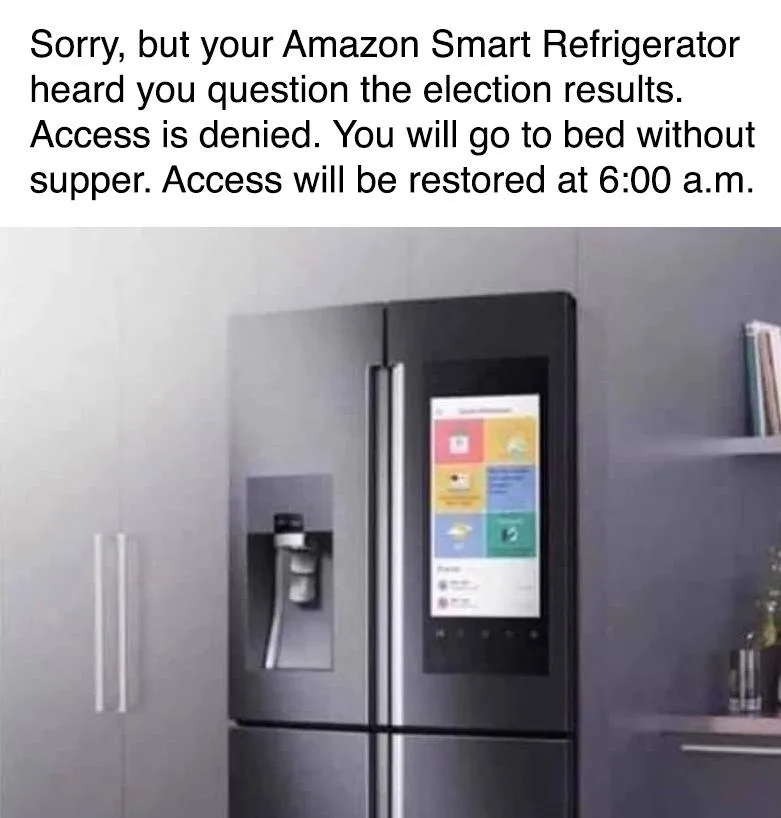 A modern, stainless steel smart refrigerator with a large touchscreen display on its right door is shown in a kitchen. The…