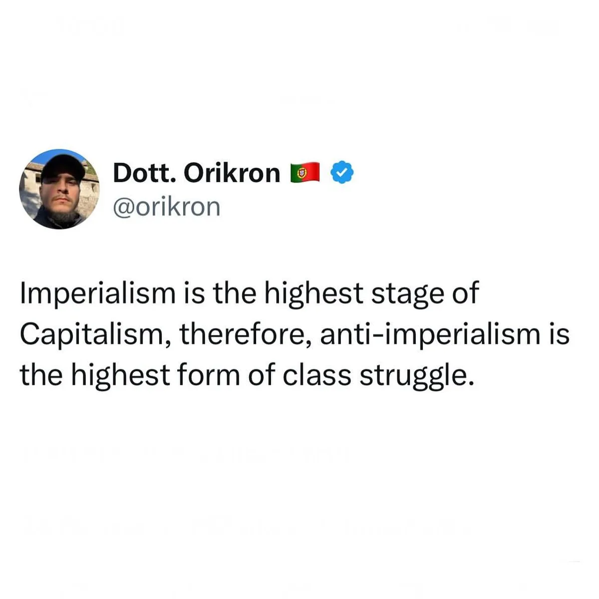 A screenshot of a tweet by user Dott. Orikron (@orikron) with a Portuguese flag and blue verification checkmark. The tweet…