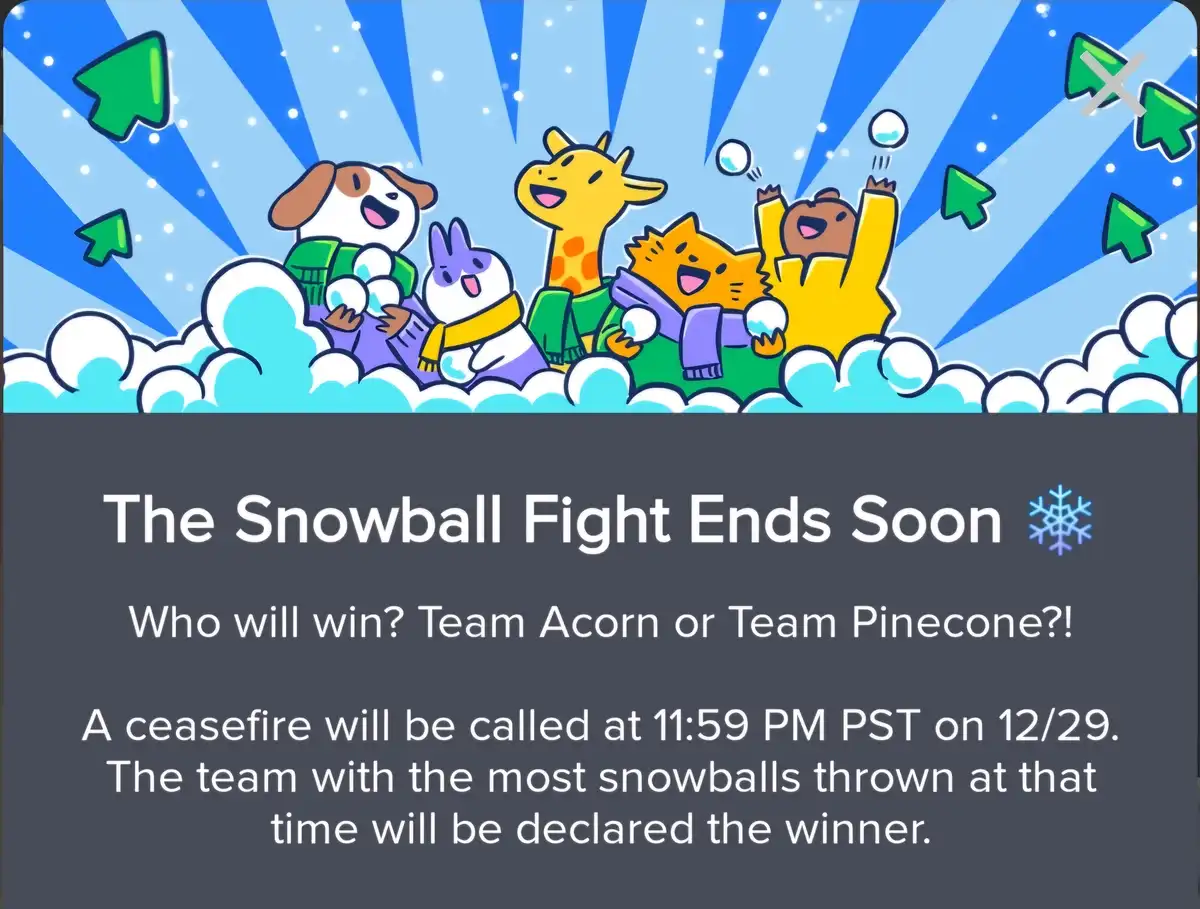 A cartoon image shows five cheerful animal characters—dog, rabbit, giraffe, cat, and bear—joyfully throwing snowballs in a…