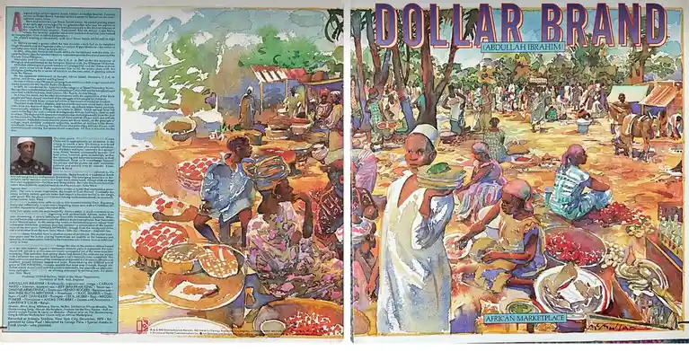 The image displays the album cover for 'Dollar Brand (Abdullah Ibrahim)' featuring the track 'African Marketplace'. The…