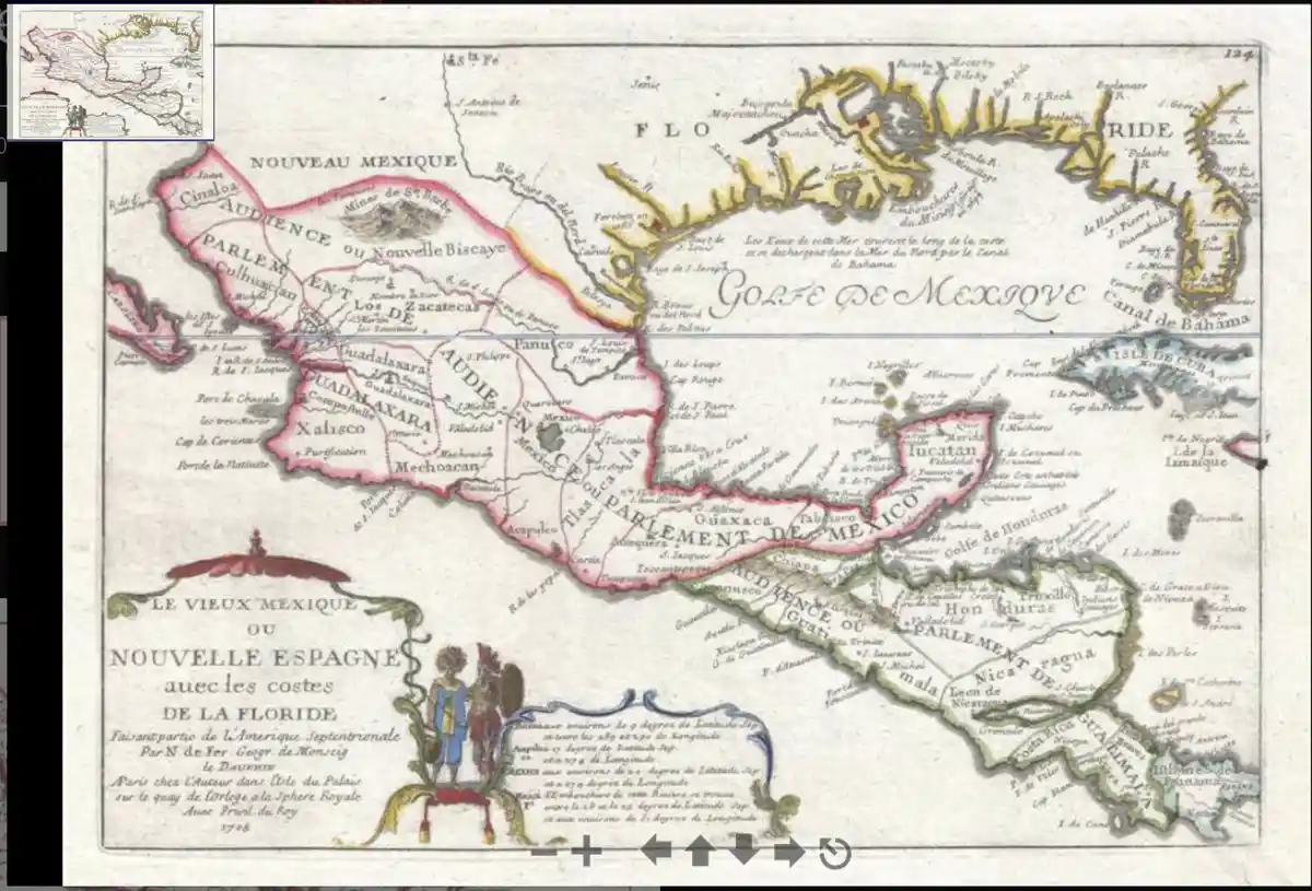 An antique 1786 French map titled 'Le Vieux Mexique ou Nouvelle Espagne avec les costes de la Floride' depicts colonial…