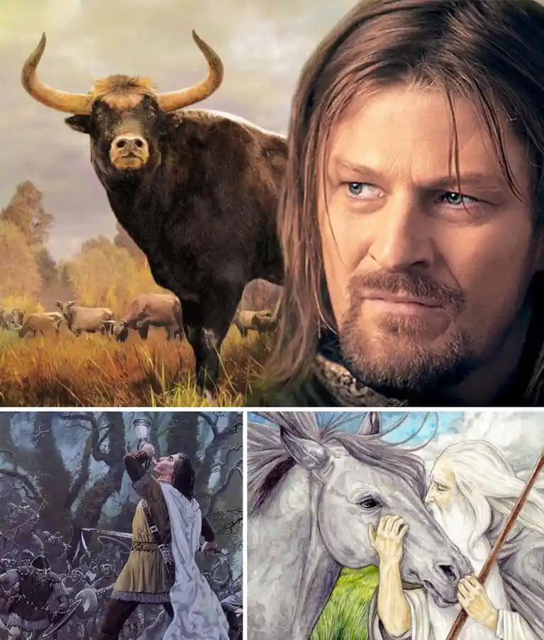 A composite image featuring a close-up of actor Sean Bean looking skeptical, overlaid on a pastoral scene with a large…