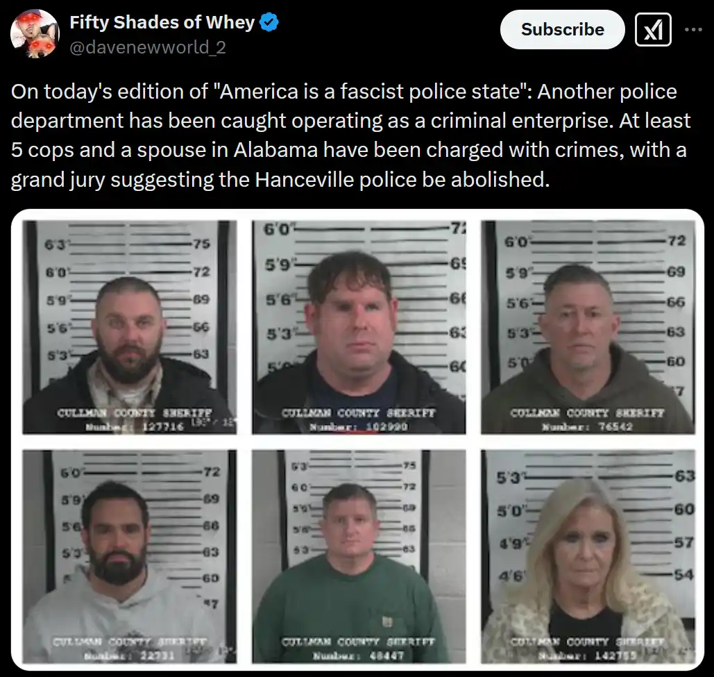 The image displays six mugshots from the Cullman County Sheriff's Office, arranged in a 2x3 grid. Each photo shows a person…