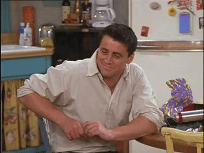 A six-panel image sequence from the TV show 'Friends' showing the character Joey Tribbiani in a kitchen. In the first three…